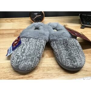 Dearfoams Chenille Womens 8 Gray Claire Cable Knit Shearling Lined Slip-On Clogs